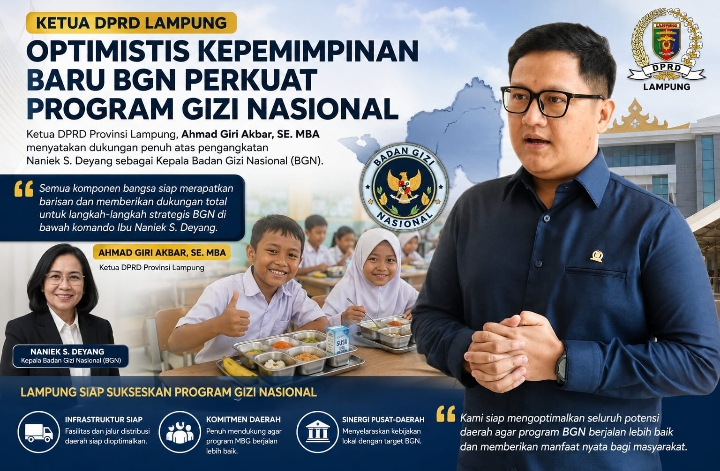 Naniek S. Deyang Jabat Kepala BGN Baru, Ini Respon Ketua DPRD Lampung Ahmad Giri Akbar