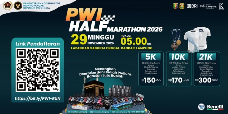 Buruan Daftar! PWI Half Marathon 2026 Siapkan Hadiah Ratusan Juta dan Puluhan Motor